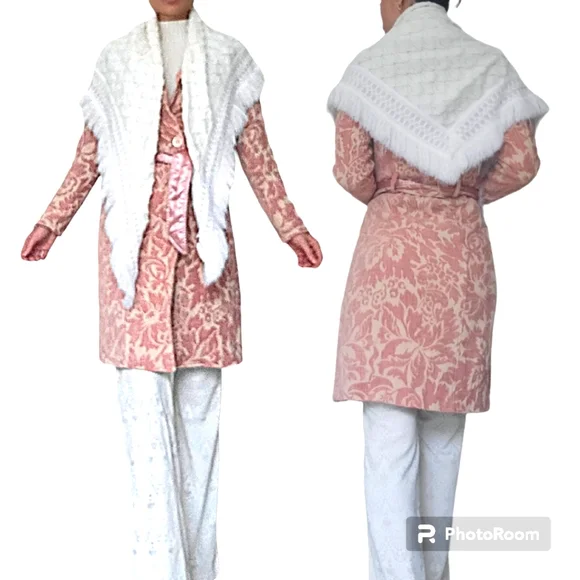 Arden B. Pink Jacquard Belted Straight knee length fully lined coat size XS - Picture 2 of 11